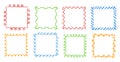Crayon hand drawing square frames. Set of colorful rectangular ornate design element chalk or pencil like kids drawn style. Royalty Free Stock Photo
