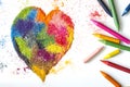 Crayon heart shape abstract handmade symbol