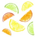 Crayon kids drawn citrus slice Royalty Free Stock Photo