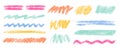 Crayon Line Stroke Vector Set. Chalk Scribble Underline Shapes Collection. Blackboard Hand Drawn Brush Texture Highlight Squiggle Royalty Free Stock Photo