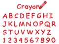 Vector crayon font isolated on a white background. Caps and numbers. Royalty Free Stock Photo