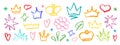 Crayon Pencil Colorful Squiggles Vector Set. Chalk Scribble Graffiti Shapes Collection. Color Hand Drawn Brush Texture