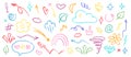 Crayon Pencil Colorful Squiggles Vector Set. Chalk Scribble Graffiti Shapes Collection. Color Hand Drawn Brush Texture