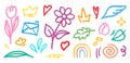 Crayon Pencil Colorful Squiggles Vector Set. Chalk Scribble Graffiti Shapes Collection. Color Hand Drawn Brush Texture