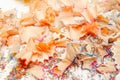 Crayon shavings on white background