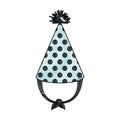 Crayon silhouette of hand drawing blue party hat with circles decoratives