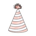 Crayon silhouette of light pink color party hat with diagonal lines decoratives