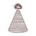 Crayon silhouette of pink color party hat with irregular lines decoratives