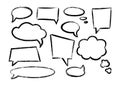 Crayon speech bubble vector set - hand drawn doodle chat balloon shapes, think cloud sketches.