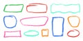 Crayon Square Shapes Vector Set. Chalk Scribble Rectangle Highlight Collection. Colorful Hand Drawn Brush Texture