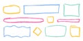 Crayon Square Shapes Vector Set. Chalk Scribble Rectangle Highlight Collection. Colorful Hand Drawn Brush Texture