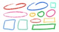 Crayon Square Shapes Vector Set. Chalk Scribble Rectangle Highlight Collection. Colorful Hand Drawn Brush Texture