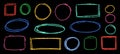 Crayon Square Shapes Vector Set. Chalk Scribble Rectangle Highlight Collection. Colorful Hand Drawn Brush Texture