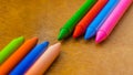 Crayon tips close-up. Shallow depth of field for dreamy impressional feel. Rainbow crayons