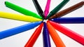 Crayons. Colorful wax pencils collection, neatly arranged circle shape. Royalty Free Stock Photo