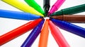 Crayons. Colorful wax pencils collection, neatly arranged circle shape. Royalty Free Stock Photo