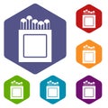 Crayons icons set hexagon Royalty Free Stock Photo