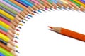 Crayons in row as symbol for team and boss Royalty Free Stock Photo