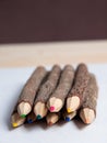Crayons, wood, paper Royalty Free Stock Photo
