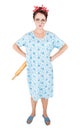 Crazy angry housewife with rolling pin