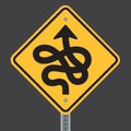 Crazy curved winding twisted road ahead highway sign. Royalty Free Stock Photo