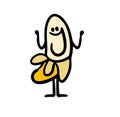 Crazy banana figure hand drawn in doodle style.