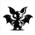 Crazy bat figure. Good for tattoo. Editable vector monochrome image with high details isolated on white