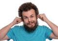 Crazy bearded man emotions and signs Royalty Free Stock Photo