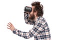 Crazy bearded man with VR goggles