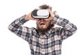 Crazy bearded man with VR goggles