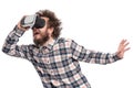 Crazy bearded man with VR goggles