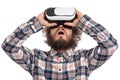 Crazy bearded man with VR goggles