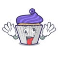 Crazy blueberry cupcake mascot cartoon