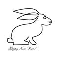 Crazy Bunny Chinese New Year. The rabbit is the symbol of the Chinese horoscope. Continuous line drawing. Vector illustration