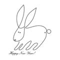 Crazy Bunny Chinese New Year. The rabbit is the symbol of the Chinese horoscope. Continuous line drawing. Vector illustration