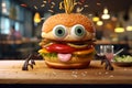 Crazy burger with eyes. Generative AI. Burger day