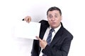 Crazy business man with a paper in hands Royalty Free Stock Photo