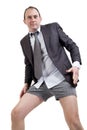 Crazy businessman dancing with no pants