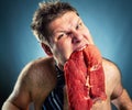 Crazy businessman with meat