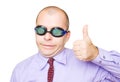 Crazy businessman showing thumb up