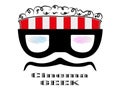 crazy cartoon geek character popcorn box cinema logo