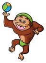 The crazy chimpanzee is playing the volley beach