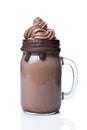 Crazy chocolate milk shake or mocha coffee with whipped cream in glass jar Royalty Free Stock Photo