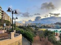 Waterfront of Saint Julian seen from Sliema in Malta 7.3.2020 Royalty Free Stock Photo