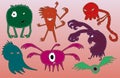 Crazy colored set of funny halloween monsters