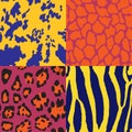 Crazy colorful animal fur seamless pattern set.