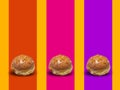 A crazy colorful donut on the occasion of the national holiday in Poland on purple background with calories bubble