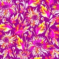 Crazy colors seamless pattern with flowers drawn by hand.