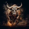 crazy creative Very muscular bull running Very angrily