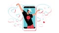 Crazy Dance Dancing Man On Phone Screen Vector